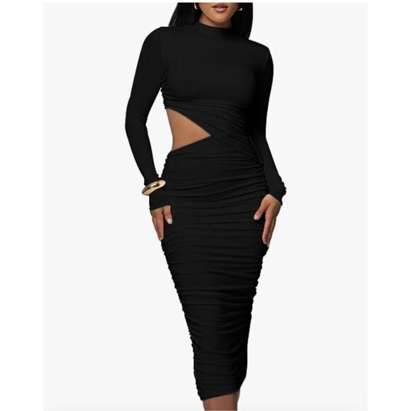 NEW Bodycon One Shoulder Sleeveless Ruched Midi Club Party Dress XL - Picture 1 of 8